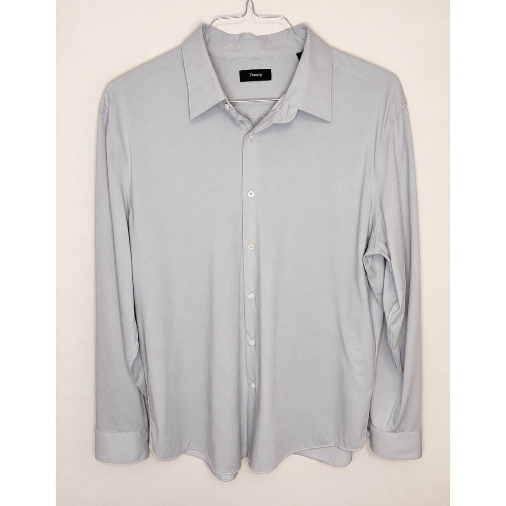 Theory Sylvain ND Structure Knit Shirt Men XXL Gray Stretch Button Up J0794505